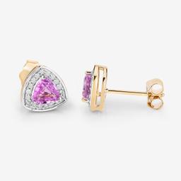 14KT Yellow Gold 1.05ctw Pink Sapphire and White Diamond Earrings