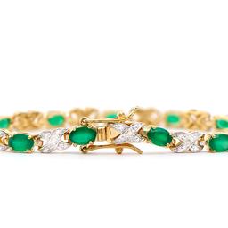 Plated 18KT Yellow Gold 4.50ctw Green Agate and Diamond Bracelet