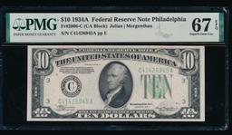 1934A $10 Philadelphia FRN PMG 67EPQ