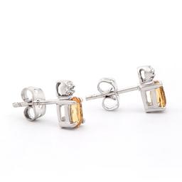 Plated Rhodium 0.82cts Citrine and Diamond Earrings