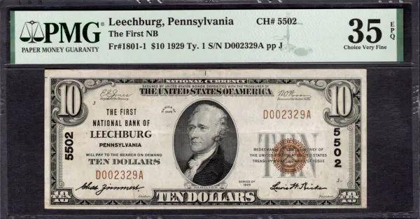 1929 $10 Leechburg PA National PMG 35EPQ