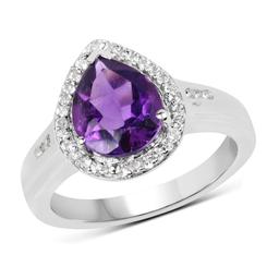 Plated Rhodium 1.45ct Amethyst and White Topaz Ring