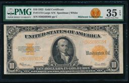 1922 $10 Gold Certificate PMG 35EPQ