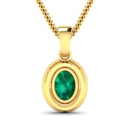 14KT Yellow Gold 1.00ct Zambian Emerald and Diamond Pendant with Chain