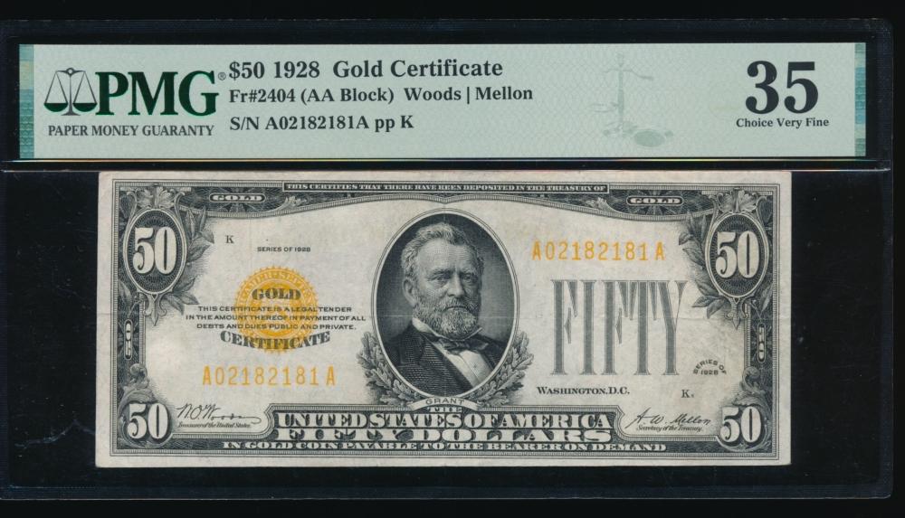 1928 $50 Gold Certificate PMG 35