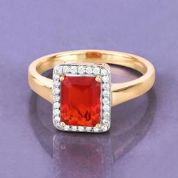 14KT Yellow Gold 1.20ctw Fire Opal and White Diamond Ring