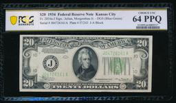 1934 $20 Kansas City FRN PCGS 64PPQ