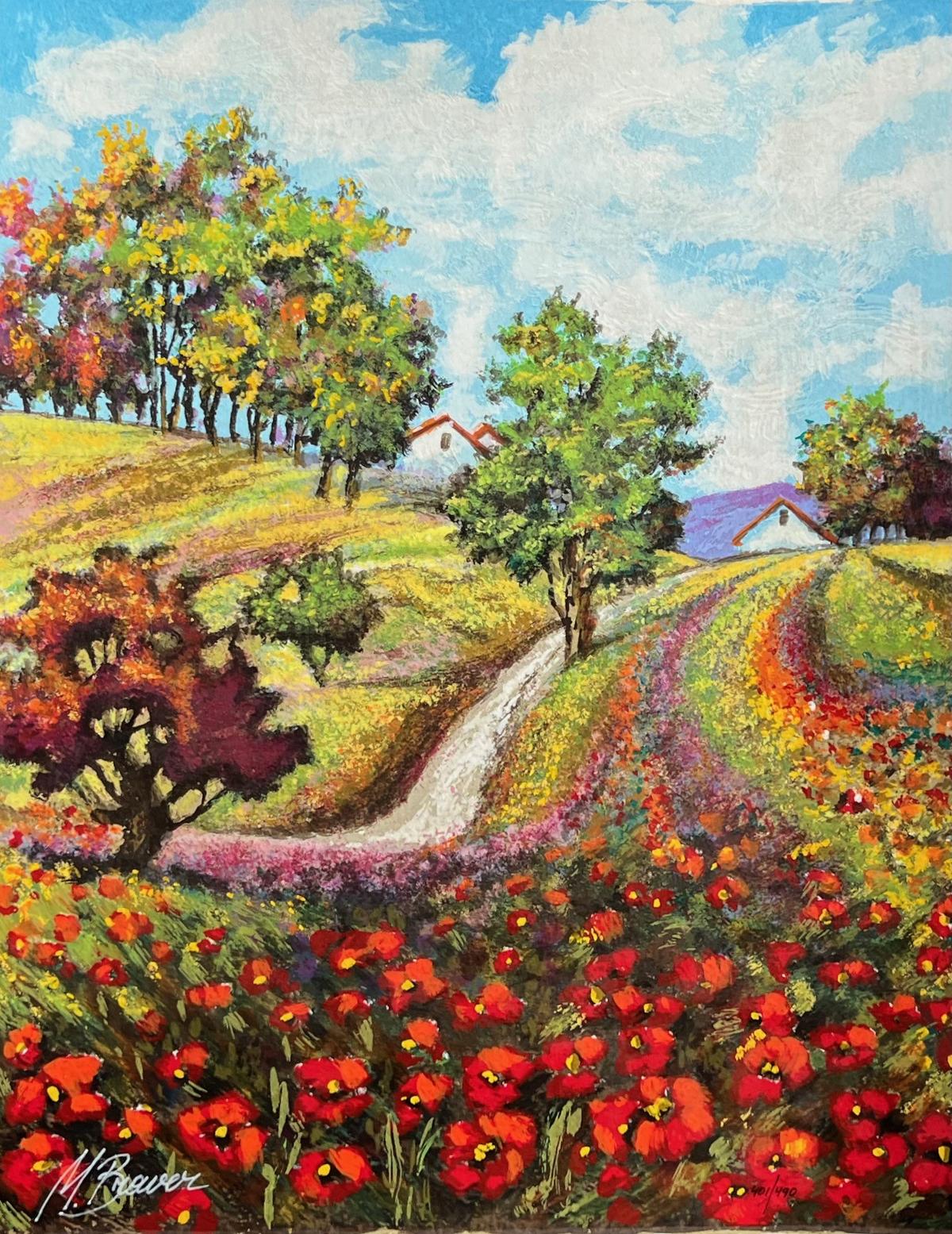 Mark Braver Poppy Landscape Hand Signed Limited Edition Serigraph