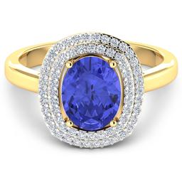 14KT Yellow Gold 1.41ct Tanzanite and Diamond Ring