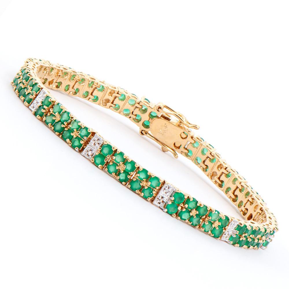 Plated 18KT Yellow Gold 7.00ctw Green Agate and Diamond Bracelet