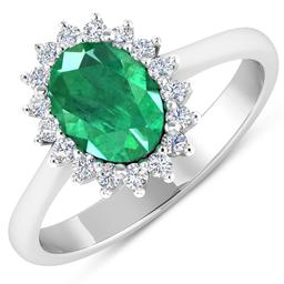 14KT White Gold 1.53ct Zambian Emerald and Diamond Ring