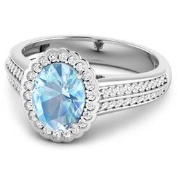 14KT White Gold 1.28ct Aquamarine and Diamond Ring