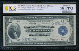 1918 $1 Chicago FRBN PCGS 58PPQ
