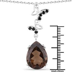 Plated Rhodium 6.80ct Smokey Quartz and Black Spinel Pendant with Chain