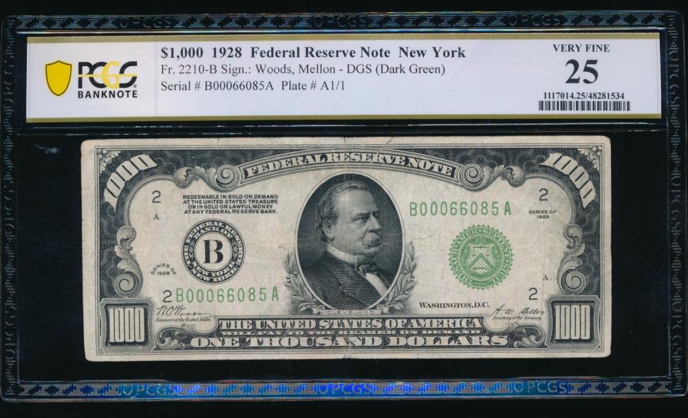 1928 $1000 New York FRN PCGS 25