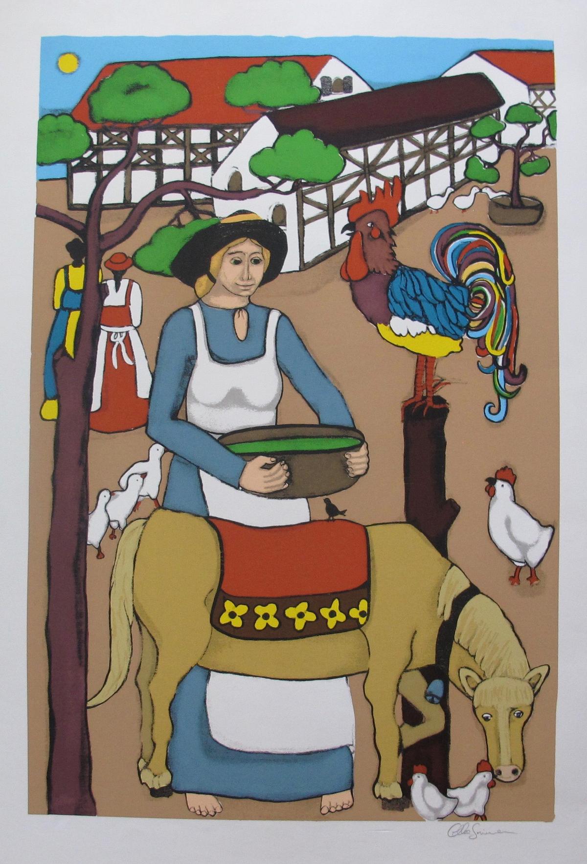 Elke Sommer Floating Donkey Hand Signed Limited Edition Serigraph Folk Art