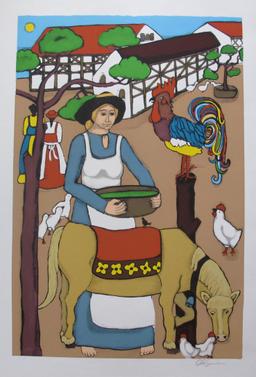 Elke Sommer Floating Donkey Hand Signed Limited Edition Serigraph Folk Art