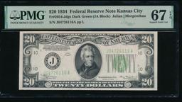 1934 $20 Kansas City FRN PMG 67EPQ