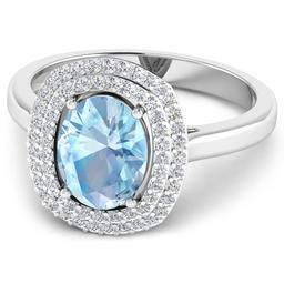 14KT White Gold 1.28ct Aquamarine and Diamond Ring