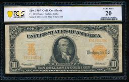 1907 $10 Gold Certificate PCGS 20