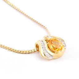 Plated 18KT Yellow Gold 4.05ct Citrine and Diamond Pendant with Chain