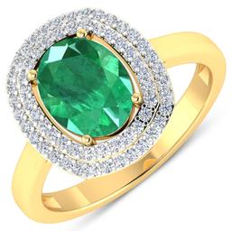 14KT Yellow Gold 1.53ct Zambian Emerald and Diamond Ring