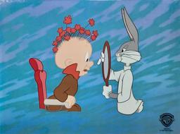 Rare Collectible Bugs Bunny Elmer Fudd Barber Of Seville Sericel Animation Art Cel