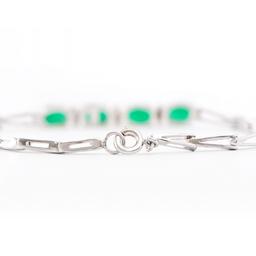 Plated Rhodium 2.55ctw Green Agate and Diamond Bracelet