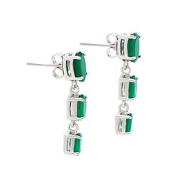 Plated Rhodium 4.05cts Green Agate Earrings