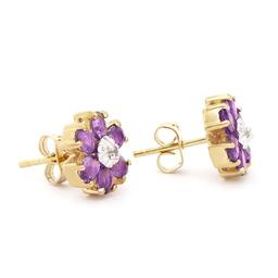 Plated 18KT Yellow Gold 1.92cts Amethyst and Diamond Earrings