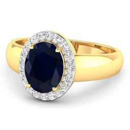 14KT Yellow Gold 2.10ct Blue Sapphire and Diamond Ring