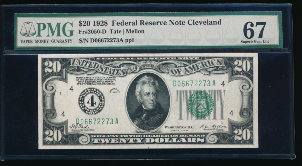 1928 $20 Cleveland FRN PMG 67