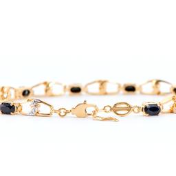 Plated 18KT Yellow Gold 6.50ctw Black Sapphire and Diamond Bracelet