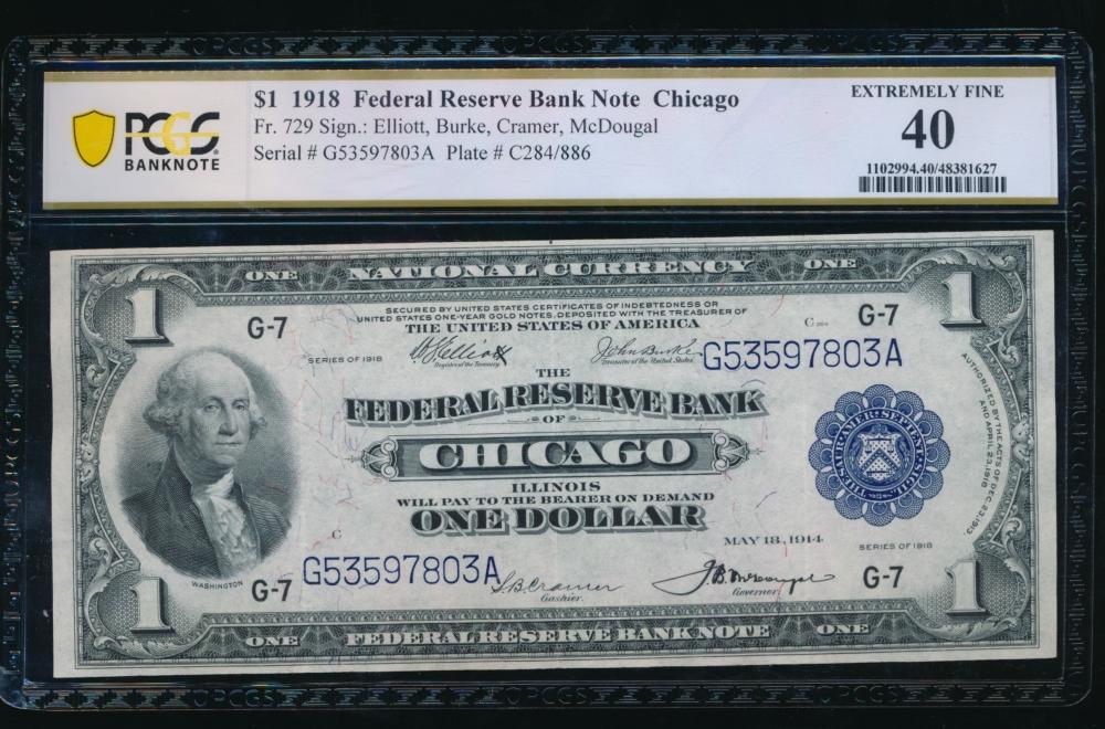 1918 $1 Chicago FRBN PCGS 40