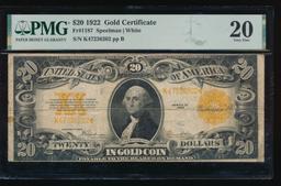 1922 $20 Gold Certificate PMG 20