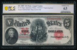 1907 $5 Legal Tender Note PCGS 63