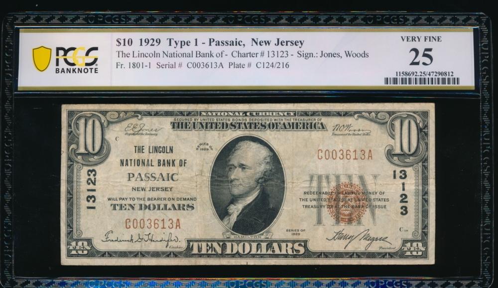 1929 $10 Passaic NJ National PCGS 25