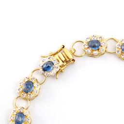 Plated 18KT Yellow Gold 6.25ctw Blue Sapphire and Diamond Bracelet