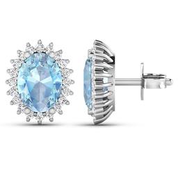 14KT White Gold 1.92ctw Aquamarine and Diamond Earrings