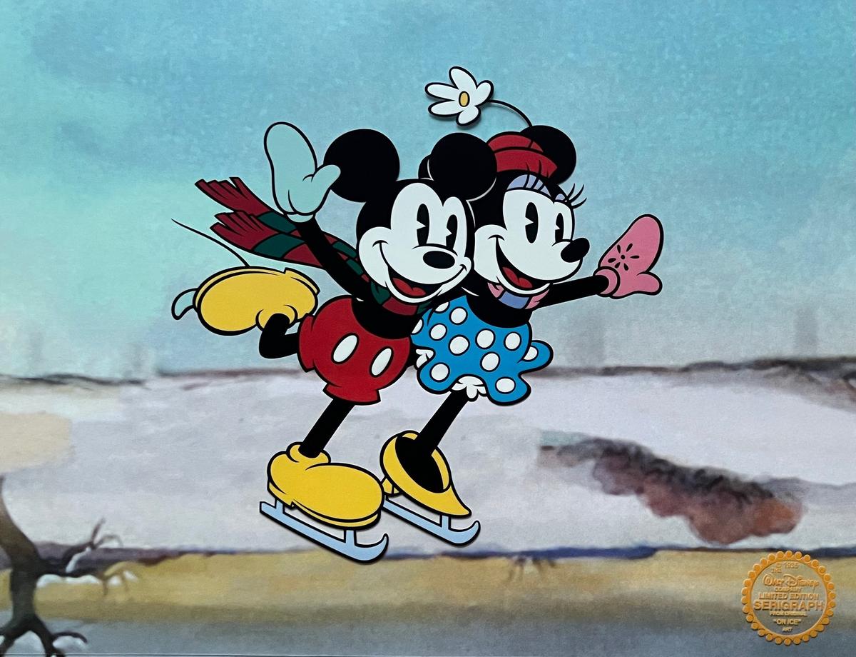 Disney Mickey & Minnie Mouse On Ice Sericel Animation Art Cel