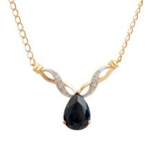 Plated 18KT Yellow Gold 6.05ct Black Sapphire and Diamond Pendant with Chain