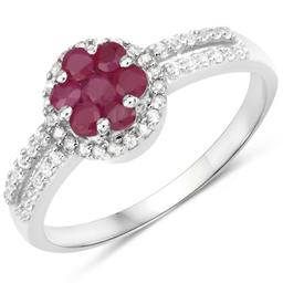 Plated Rhodium Ruby and White Topaz Ring