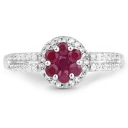 Plated Rhodium Ruby and White Topaz Ring