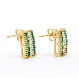 Plated 18KT Yellow Gold 1.02ctw Green Agate and Diamond Earrings