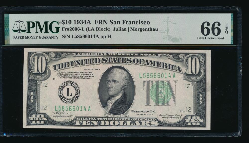 1934A $10 San Francisco FRN PMG 66EPQ