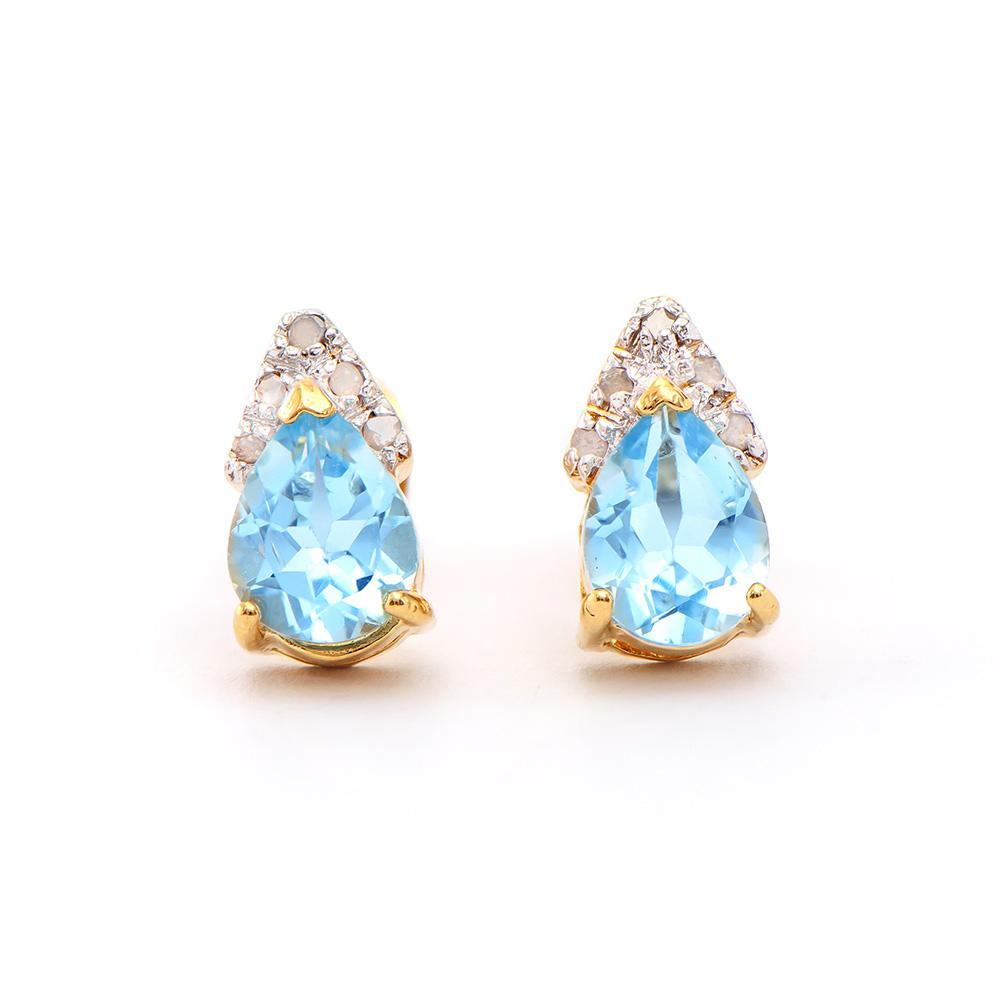 Plated 18KT Yellow Gold 2.65ctw Blue Topaz and Diamond Earrings