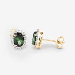 14KT Yellow Gold 1.92ctw Green Tourmaline and White Diamond Earrings