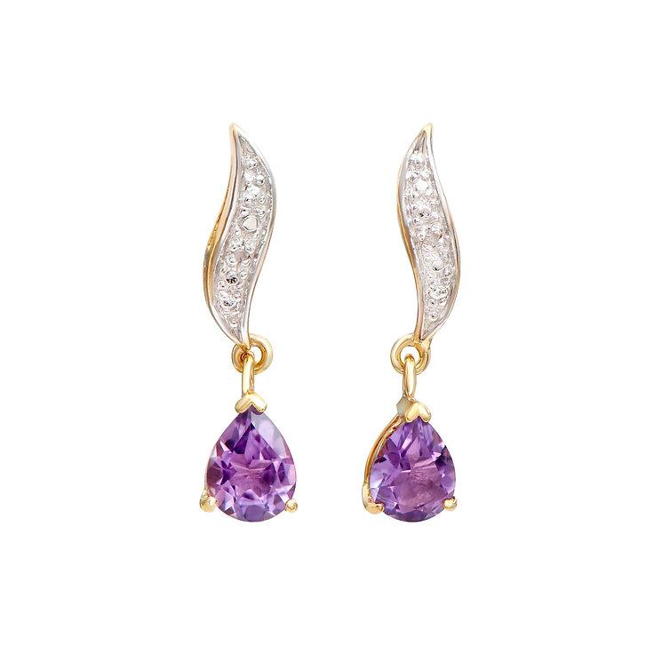 Plated 18KT Yellow Gold 2.04cts Amethyst and Diamond Earrings