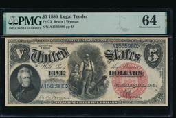 1880 $5 Legal Tender Note PMG 64