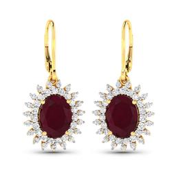 14KT Yellow Gold 4.60ctw Ruby and Diamond Earrings